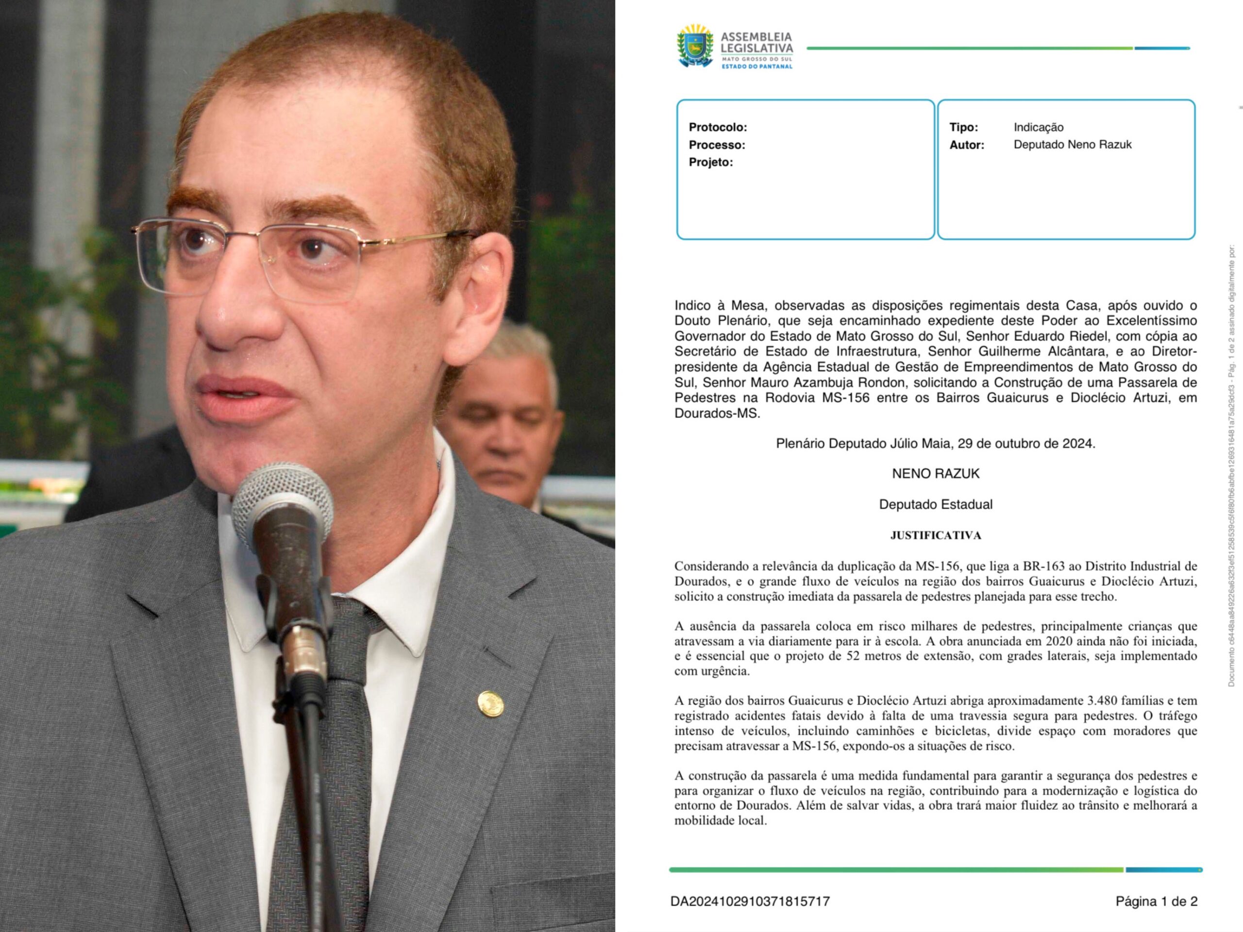 Riedel atende Neno Razuk e anuncia passarela de pedestres na MS-156